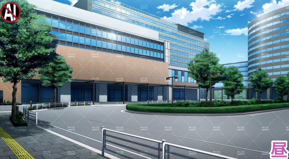 【背景素材】大学病院_外観+ロータリー(病院編part02B-exterior_rotary)