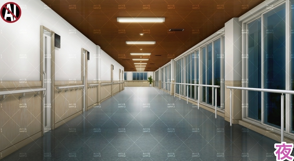 【背景素材】入院棟_廊下(病院編part02B-hospital-ward)