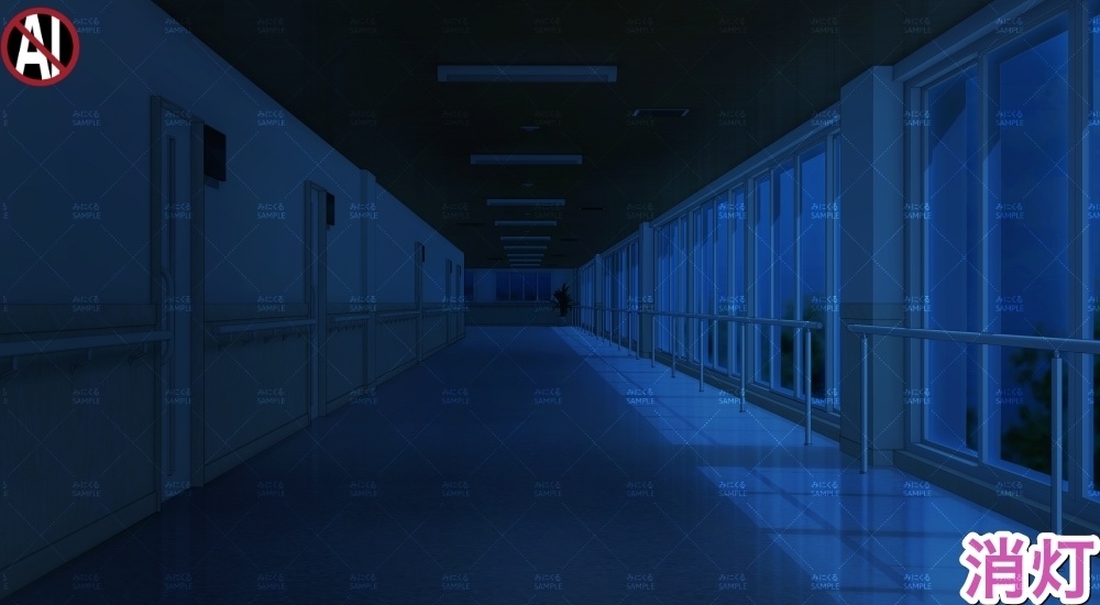 【背景素材】入院棟_廊下(病院編part02B-hospital-ward)