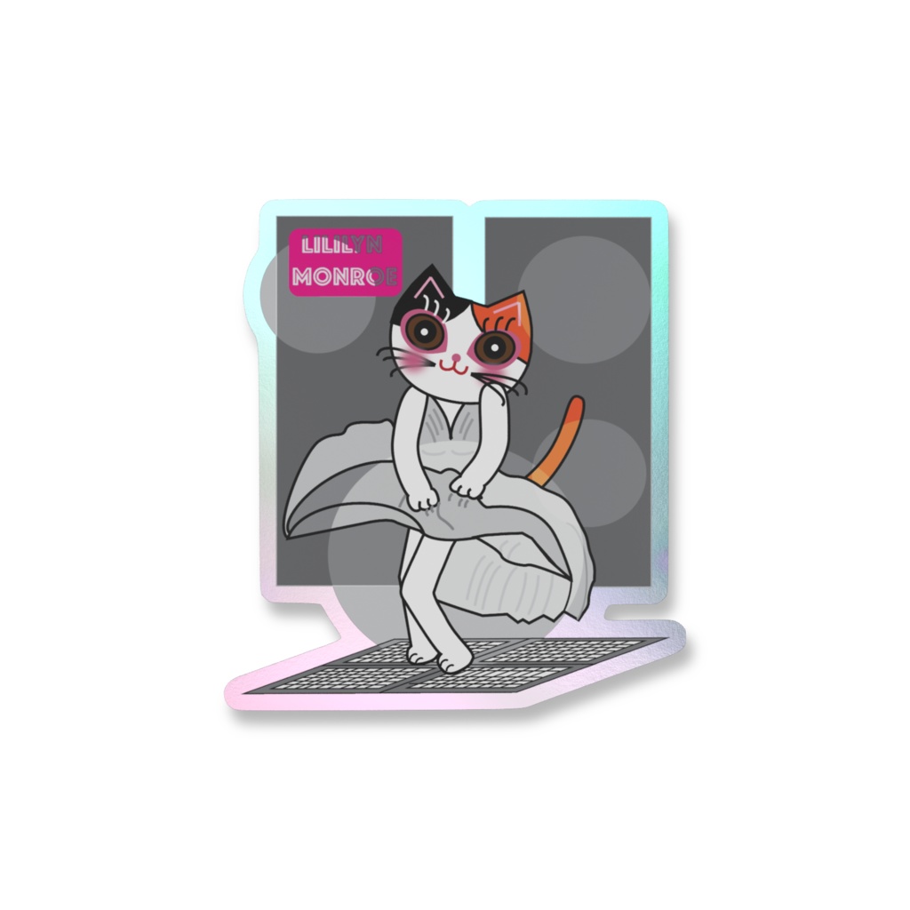 可愛い&セクシー三毛猫リリリンモンロー オーロラスマホステッカー(縦)