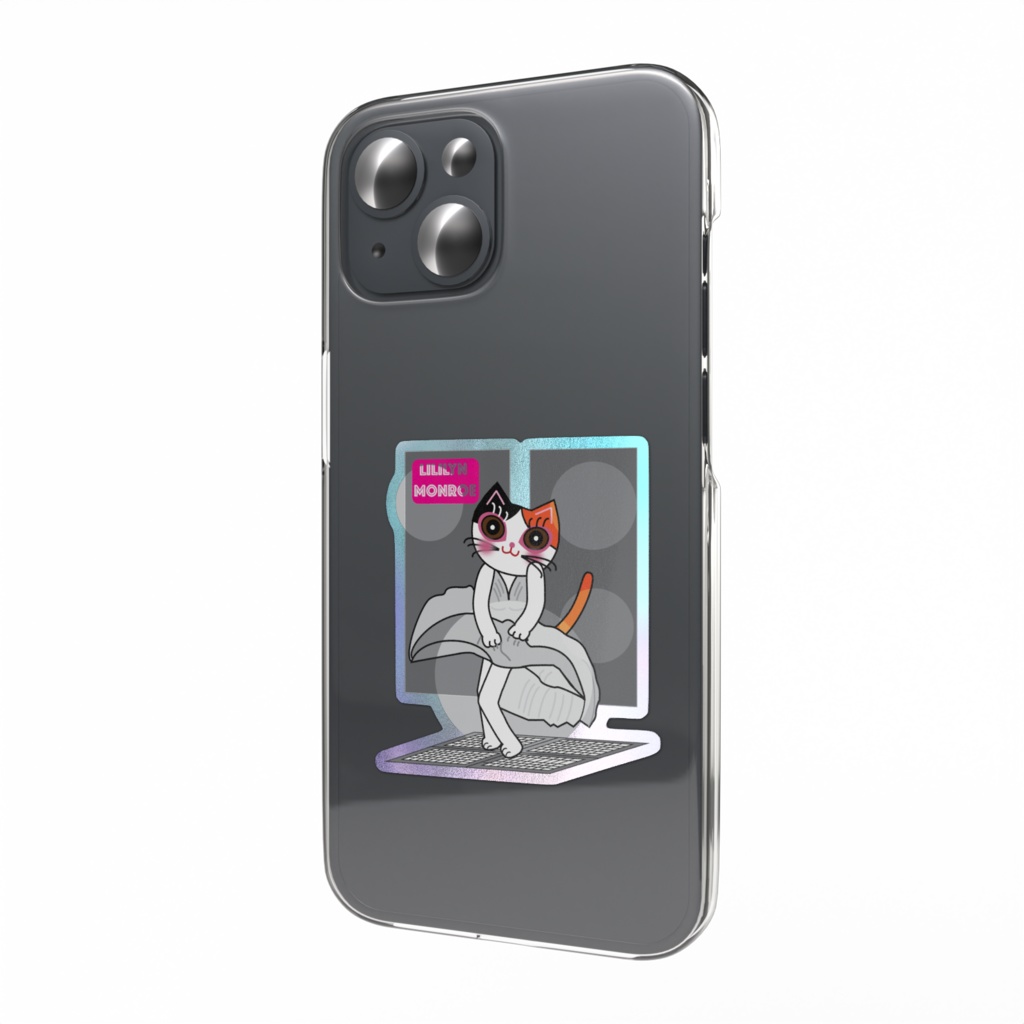 可愛い＆セクシー三毛猫リリリンモンロー　オーロラスマホステッカー（縦）