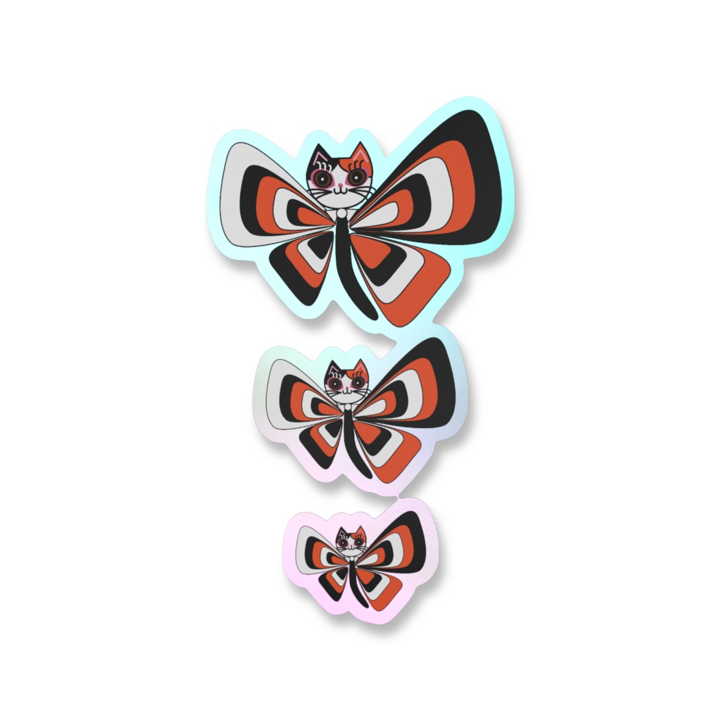 可愛いバタフライキャット オーロラスマホステッカー(縦)