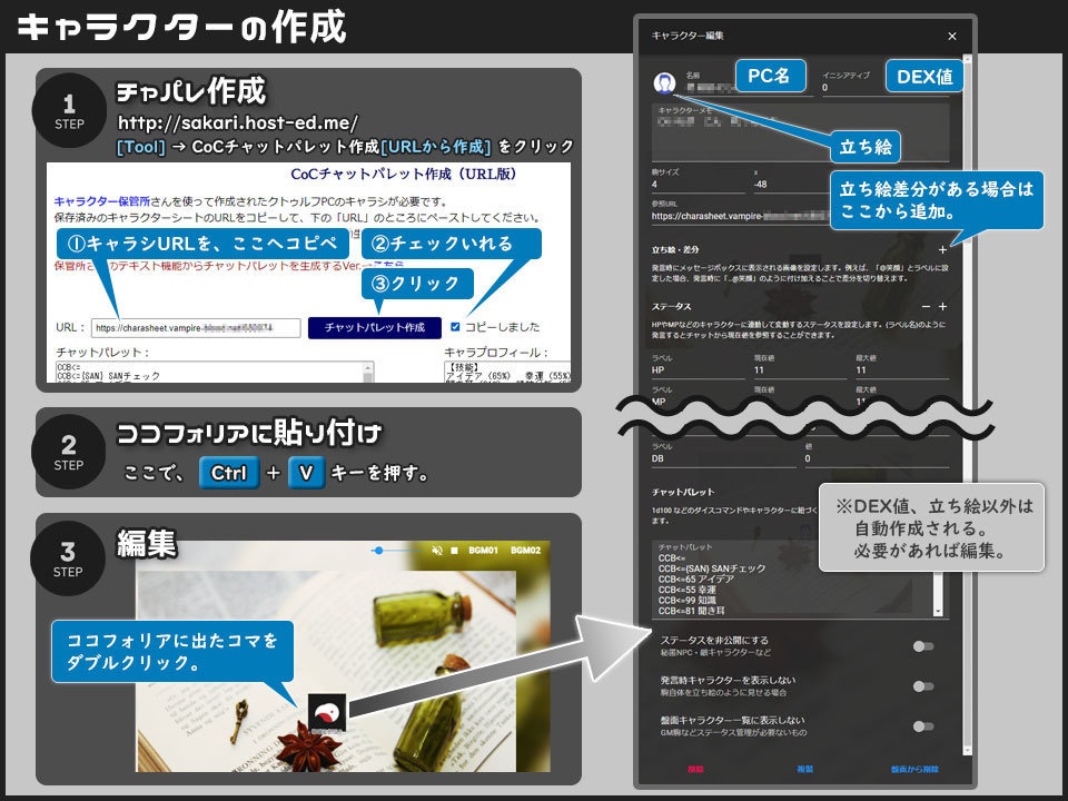 【素材】ココフォリア使い方画像（CoC用）