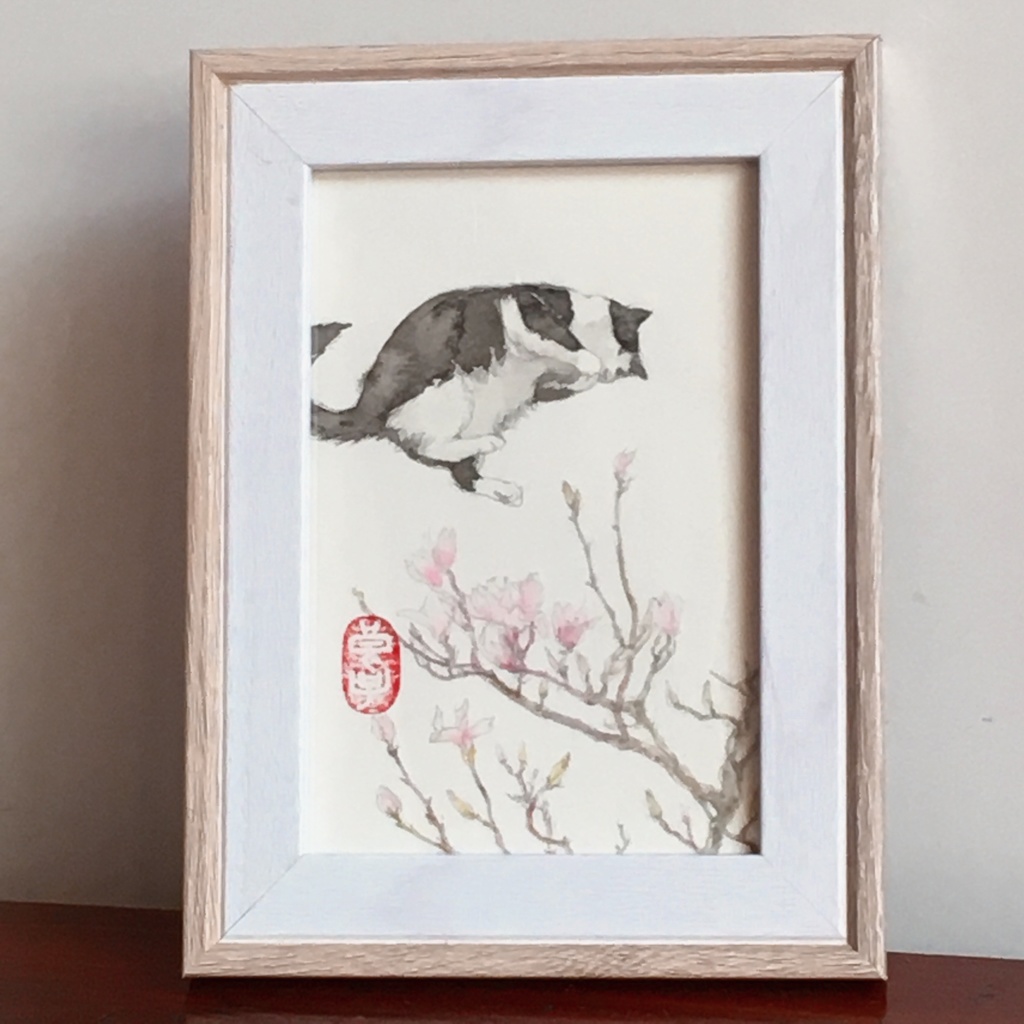 猫の絵 146 水彩画 原画 白猫 - 絵画