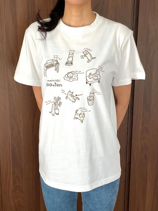 猫イラストTシャツ・ホワイト Mサイズ