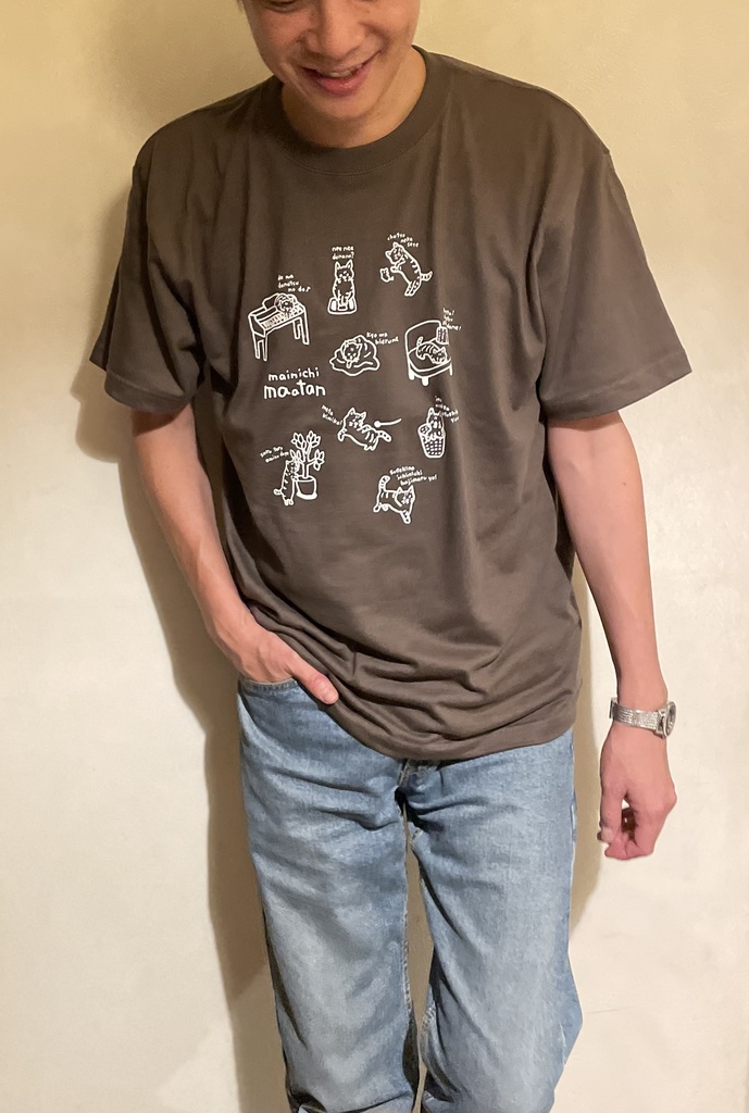 猫イラストTシャツ・チャコールグレイ Mサイズ