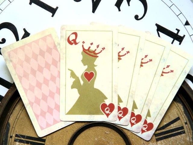 メッセージカード - アンティークトランプ風ミニカード ハートのA・ハートのQセット