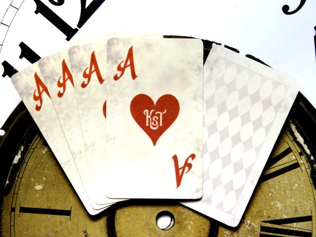 メッセージカード - アンティークトランプ風ミニカード ハートのA・ハートのQセット