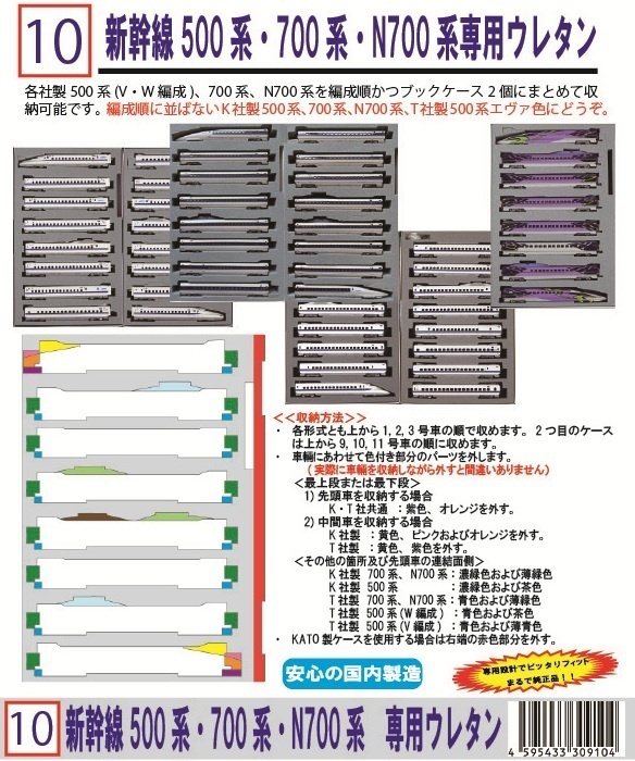 品番010　新幹線 500系・700系・N700系専用ウレタン　Tomix Kato 車両ケース　空ケース　YN管理
