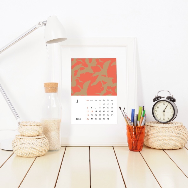 【しあわせ和柄プリンタブル素材】12ヶ月分カレンダー(2019.12〜2020.12)