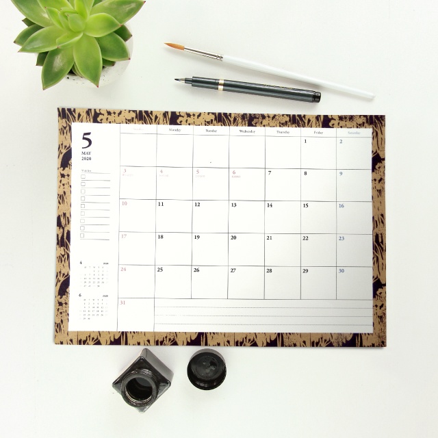 【しあわせ和柄プリンタブル素材】2020年スケジュールシート(2019.12〜2020.12)