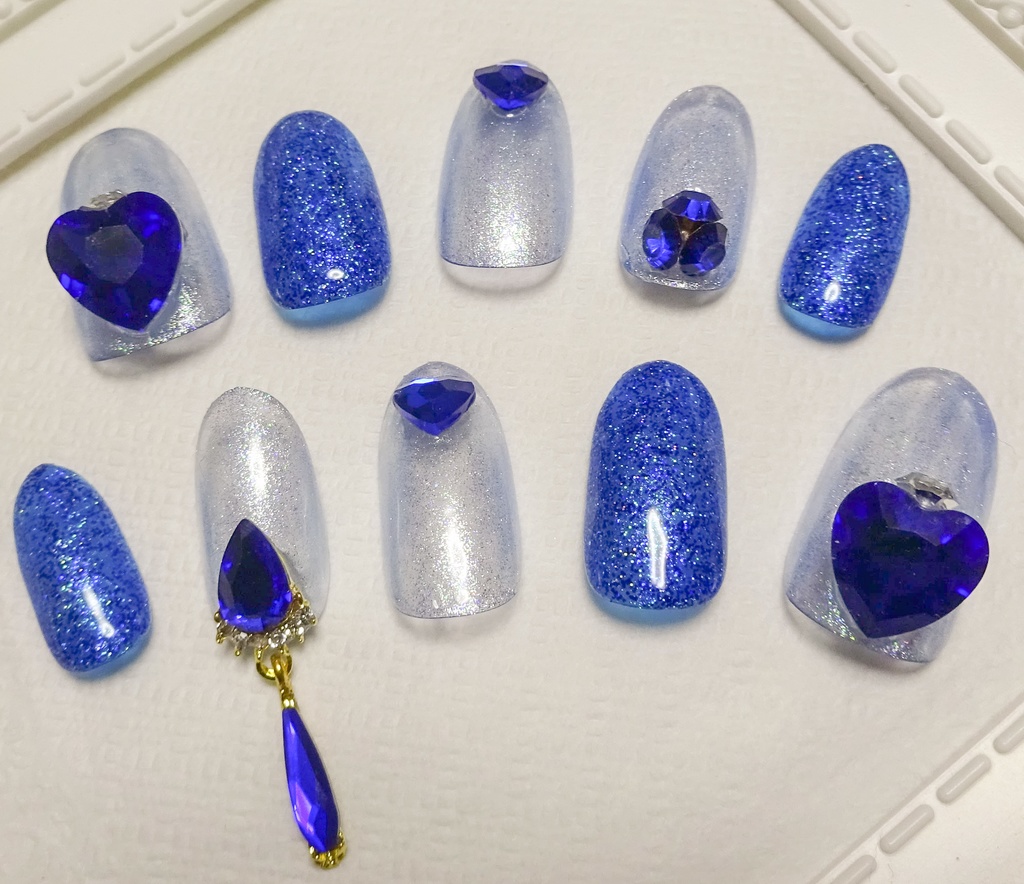 ブルー ハート ラメ ネイルチップ No,16