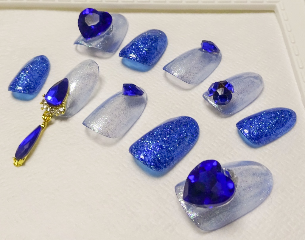 ブルー ハート ラメ ネイルチップ No,16