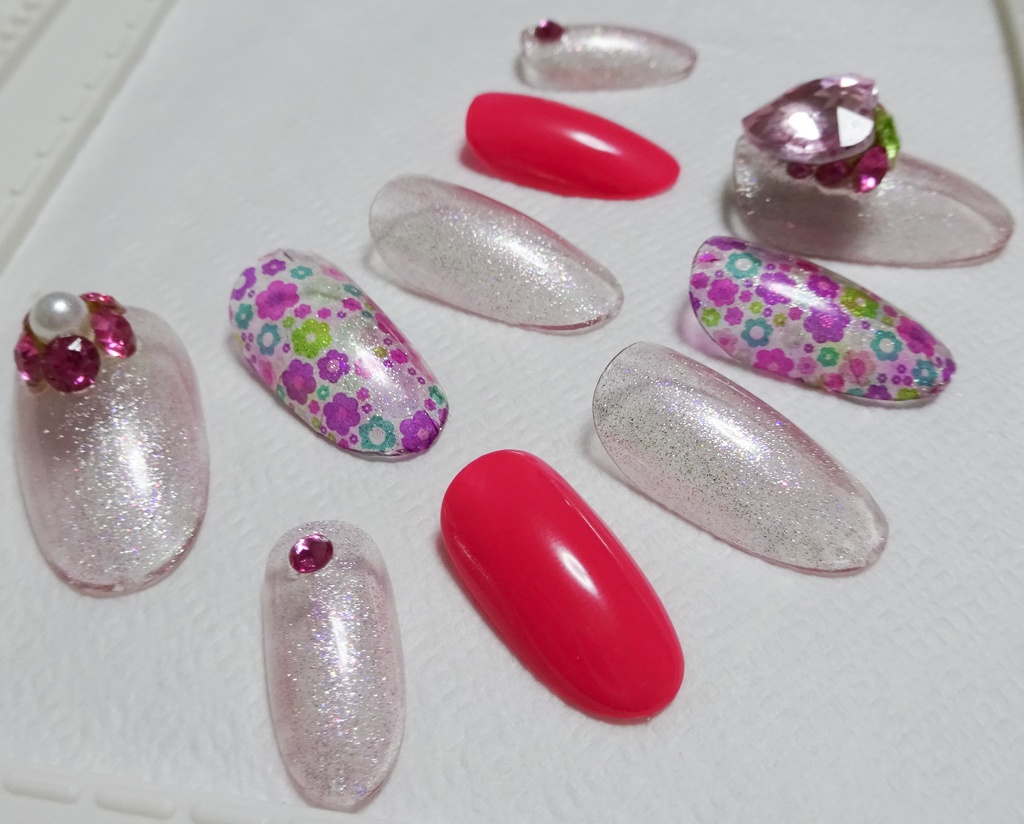 ピンク ローズピンク ハート ラメ ネイルチップ No,17