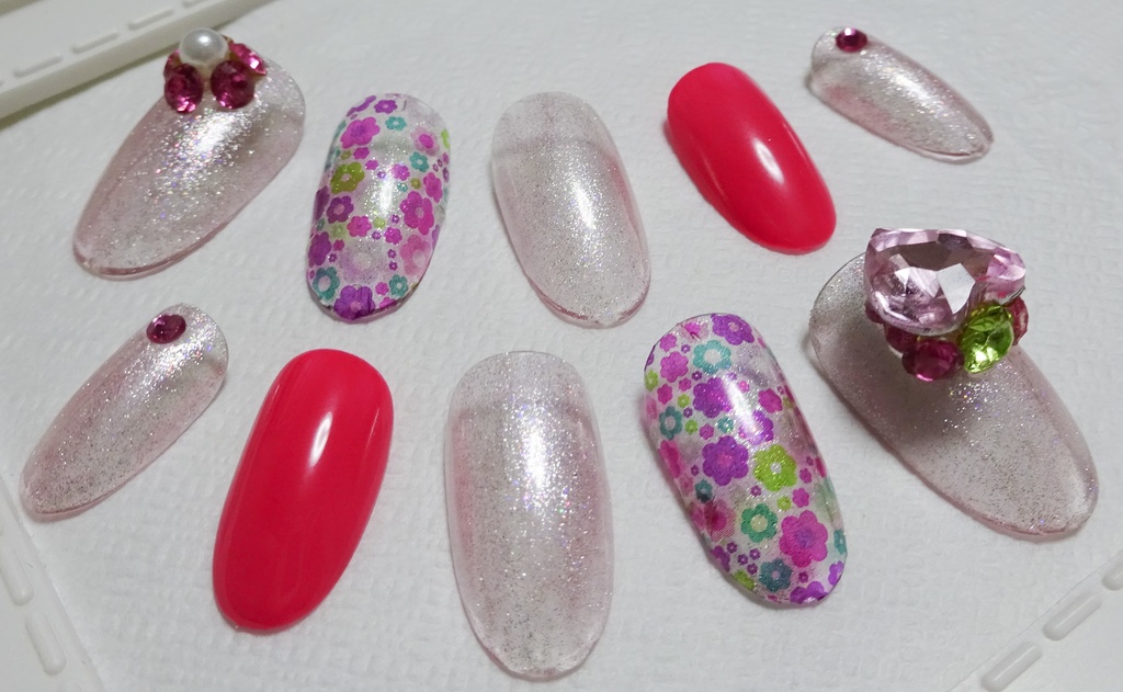 ピンク ローズピンク ハート ラメ ネイルチップ No,17