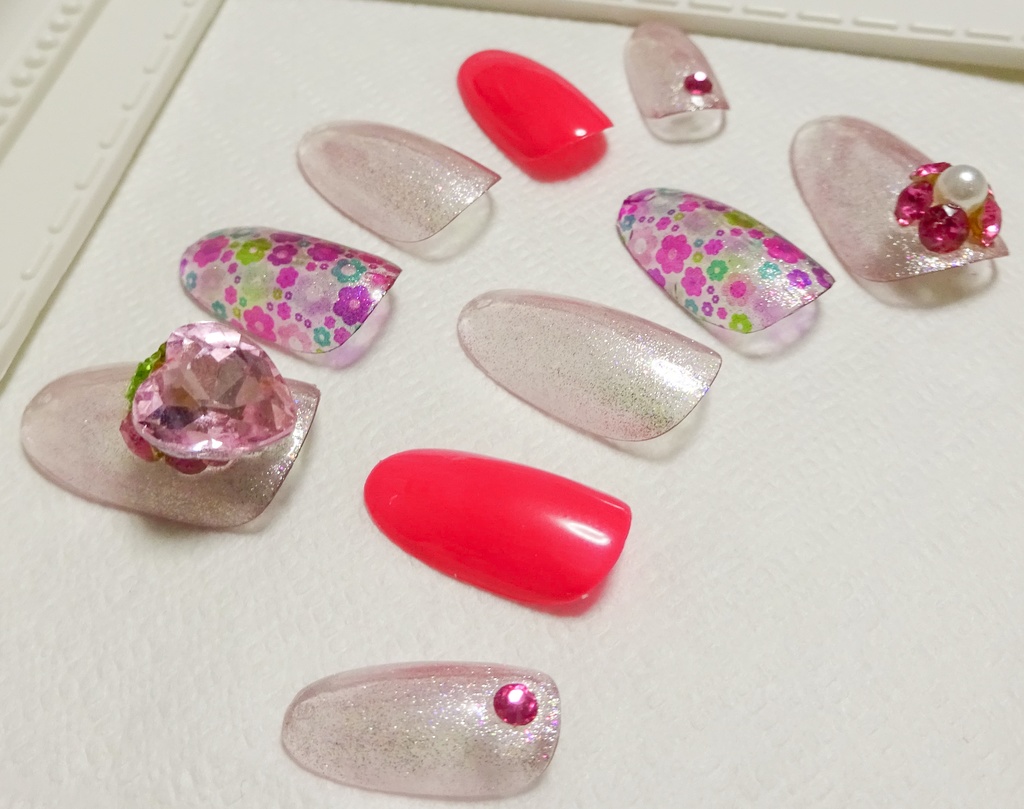 ピンク ローズピンク ハート ラメ ネイルチップ No,17