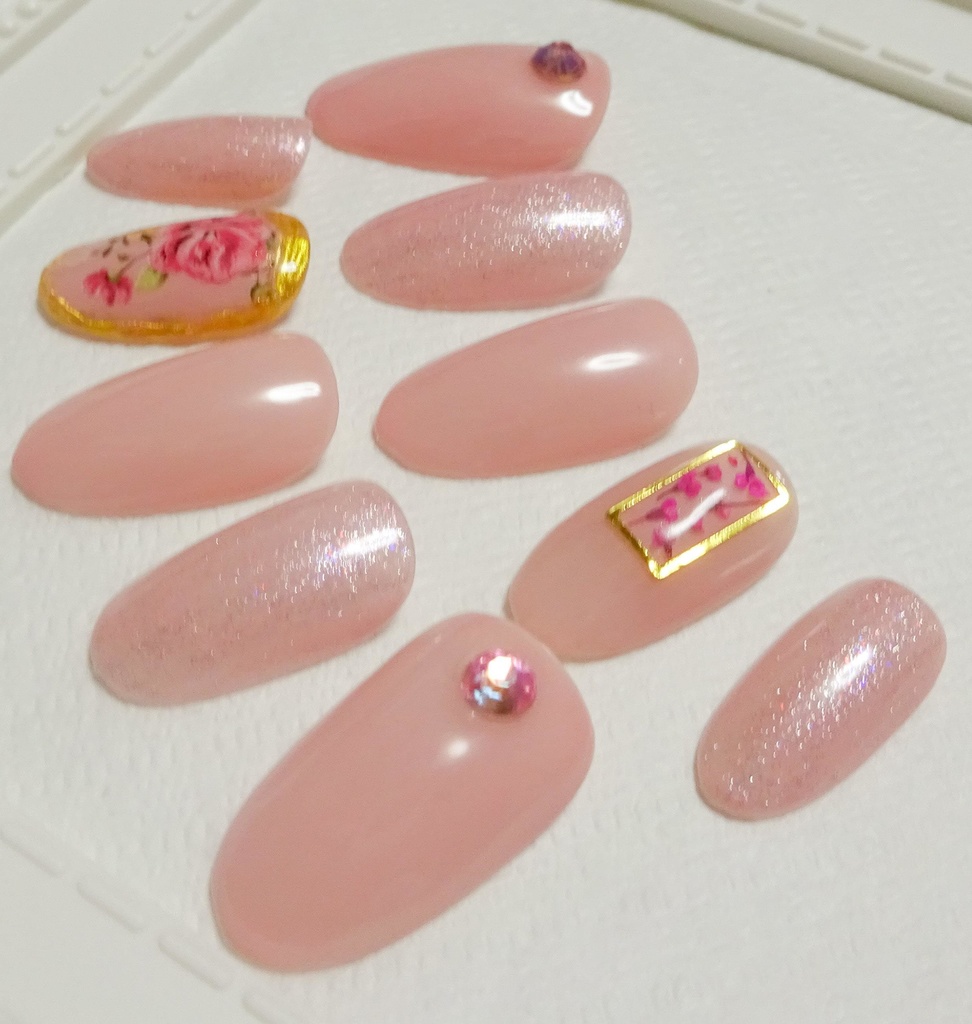 フラワー 花 ピンク ラメ ネイルチップ No,19