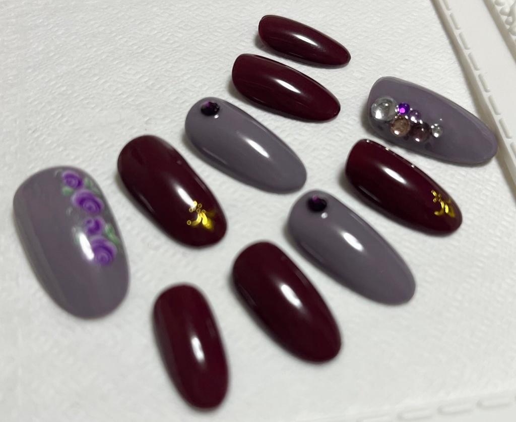 パープル 紫色 ダークレッド ネイルチップ No,22