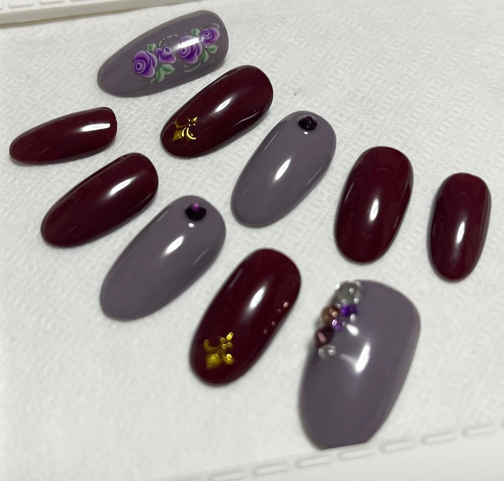 パープル 紫色 ダークレッド ネイルチップ No,22