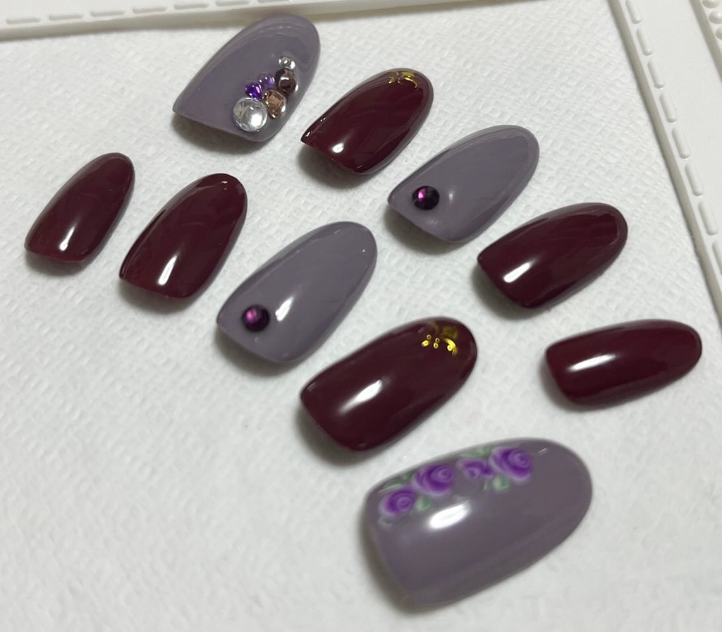 パープル 紫色 ダークレッド ネイルチップ No,22