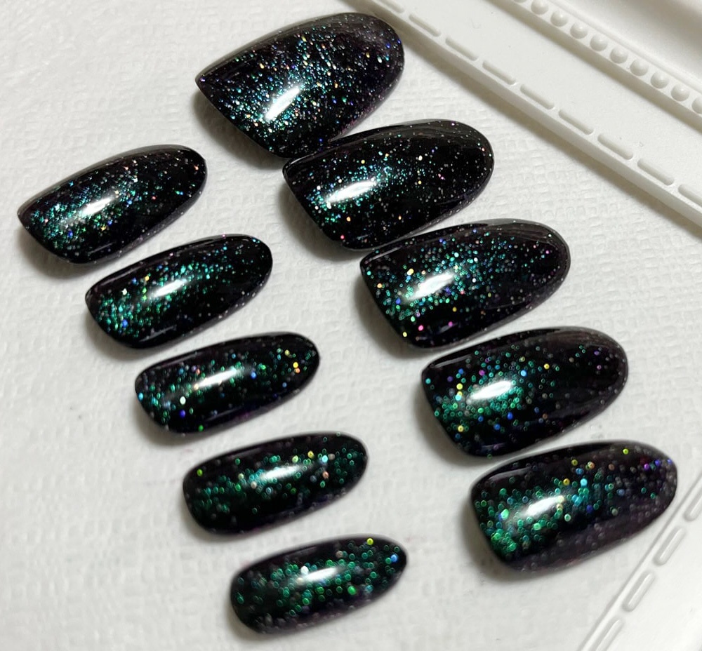 グリーン パープル ブラック 緑 紫 黒 推し色 ラメカラー ネイルチップ No,2