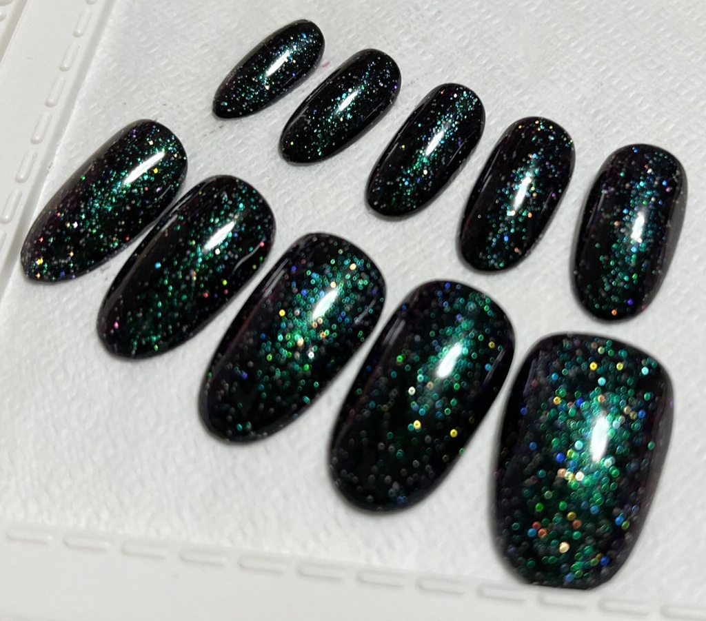 グリーン パープル ブラック 緑 紫 黒 推し色 ラメカラー ネイルチップ No,2