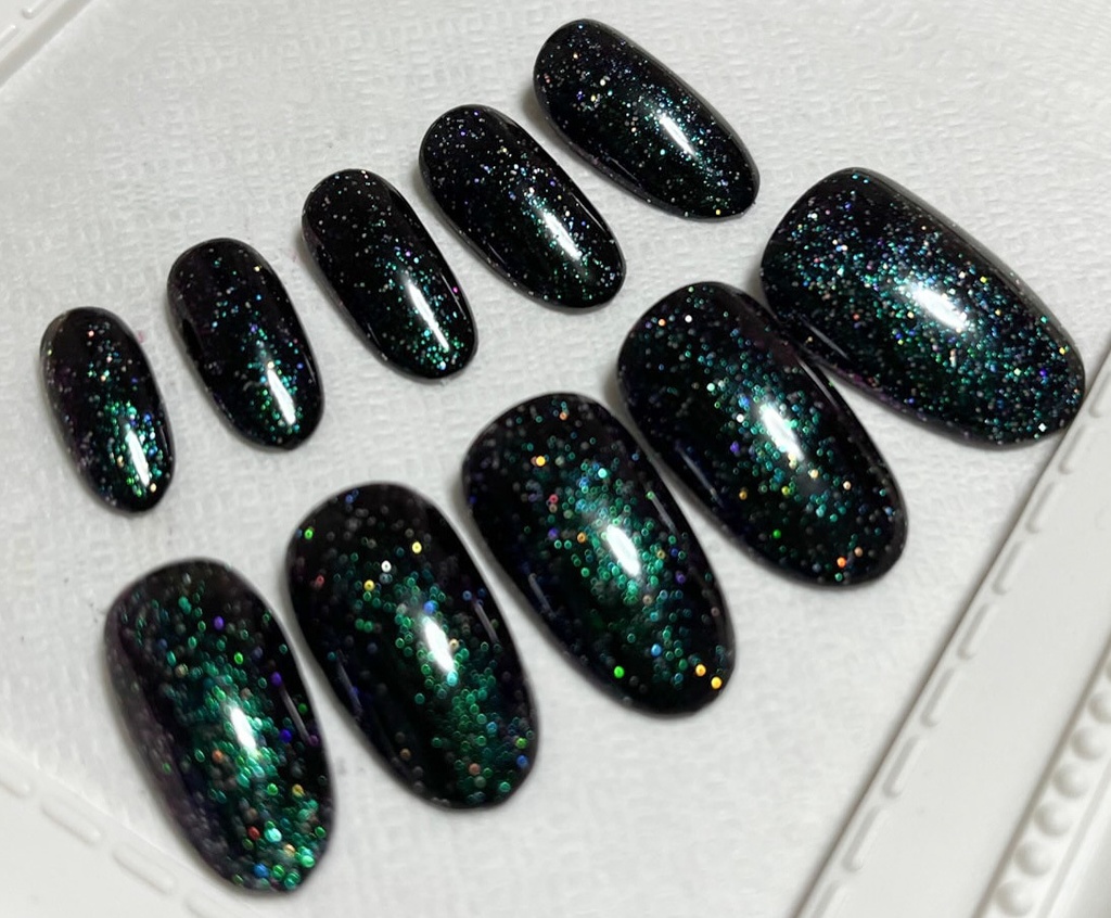 グリーン パープル ブラック 緑 紫 黒 推し色 ラメカラー ネイルチップ No,2