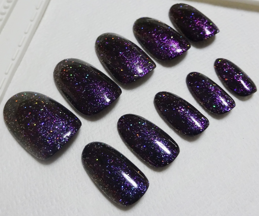 パープル ブラック 紫 黒 推し色 ラメカラー ネイルチップ No,3