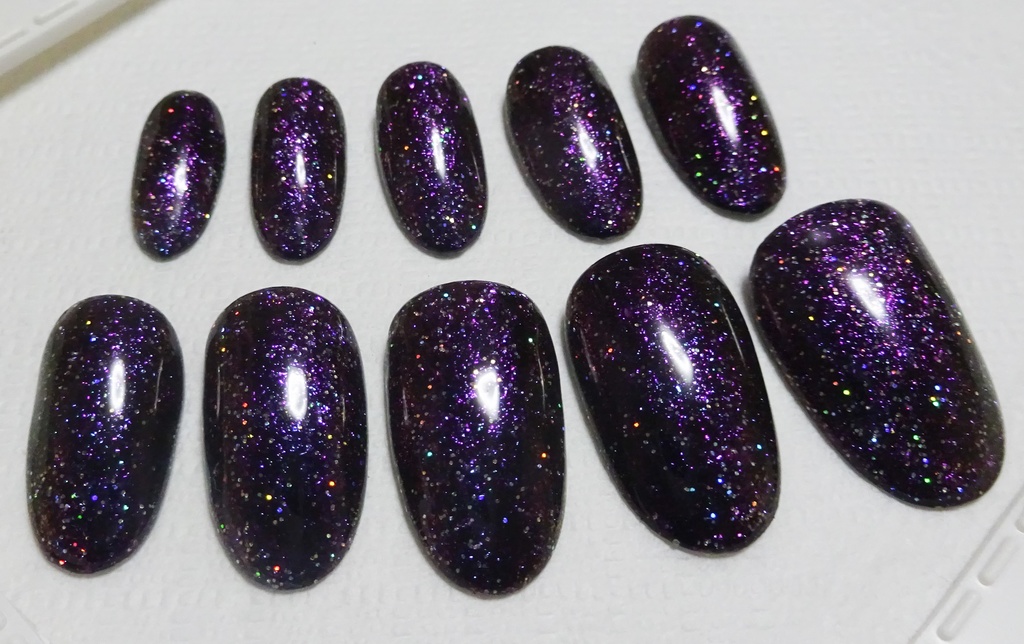 パープル ブラック 紫 黒 推し色 ラメカラー ネイルチップ No,3