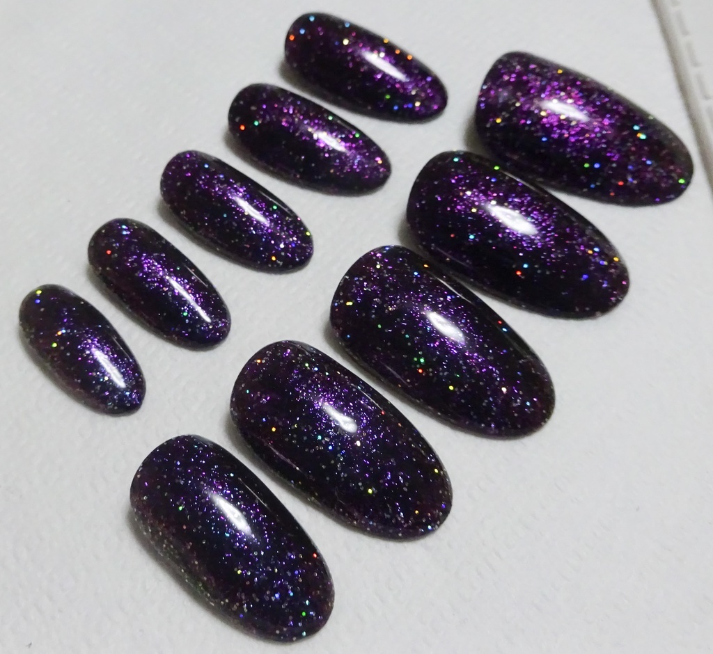 パープル ブラック 紫 黒 推し色 ラメカラー ネイルチップ No,3