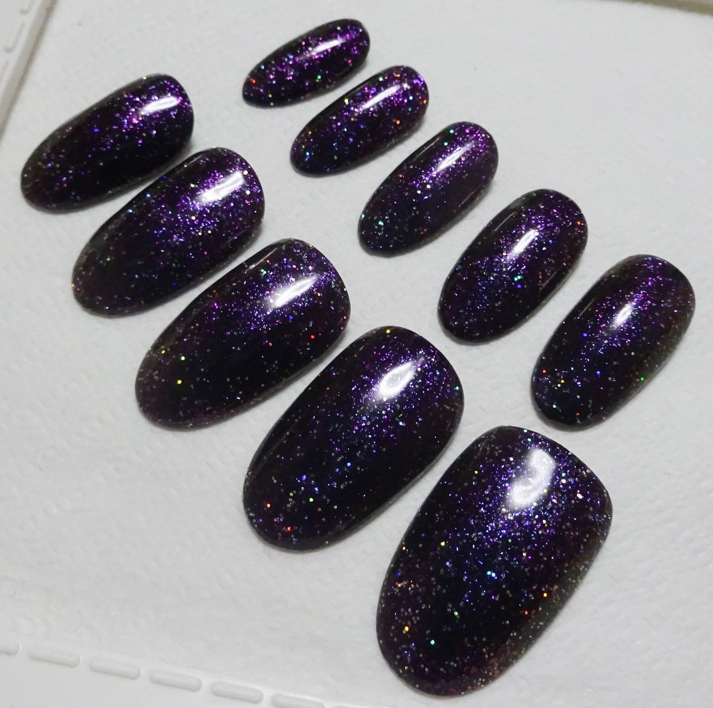 パープル ブラック 紫 黒 推し色 ラメカラー ネイルチップ No,3