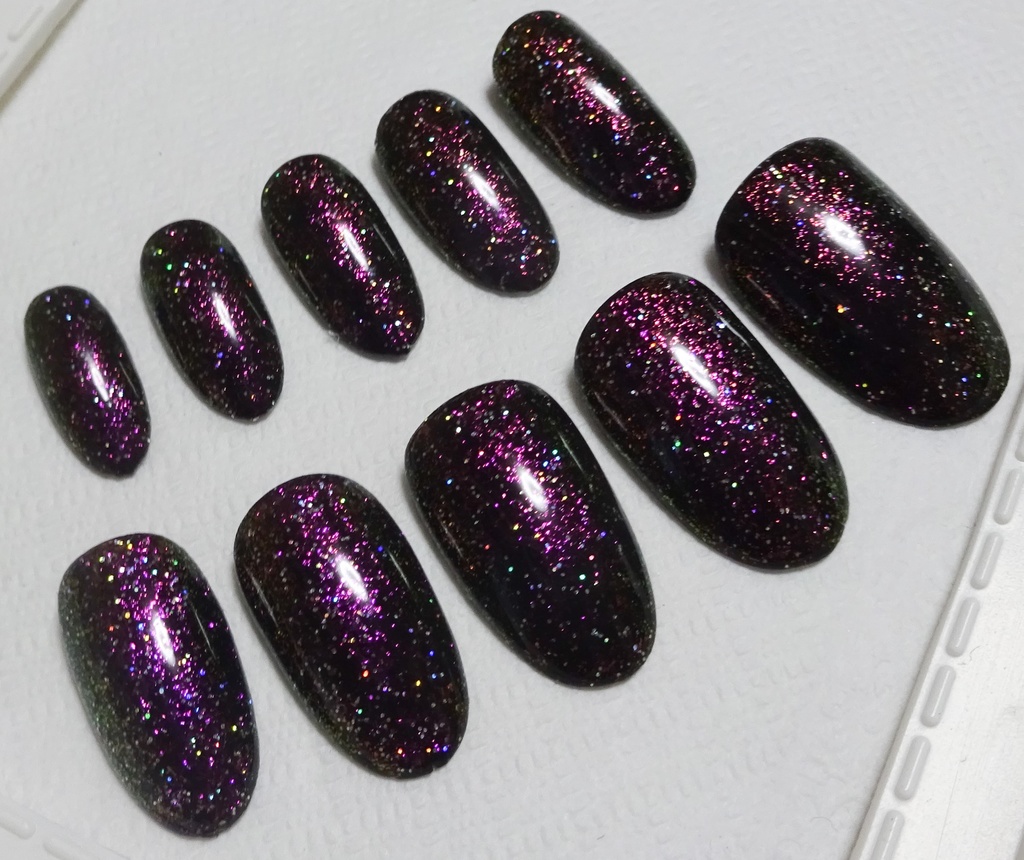 ピンクパープル ブラック 黄緑 紫 黒 推し色 ラメカラー ネイルチップ No,4