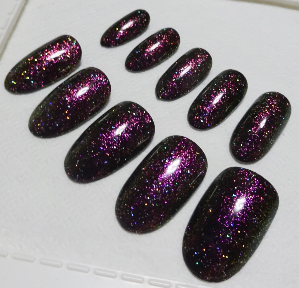ピンクパープル ブラック 黄緑 紫 黒 推し色 ラメカラー ネイルチップ No,4