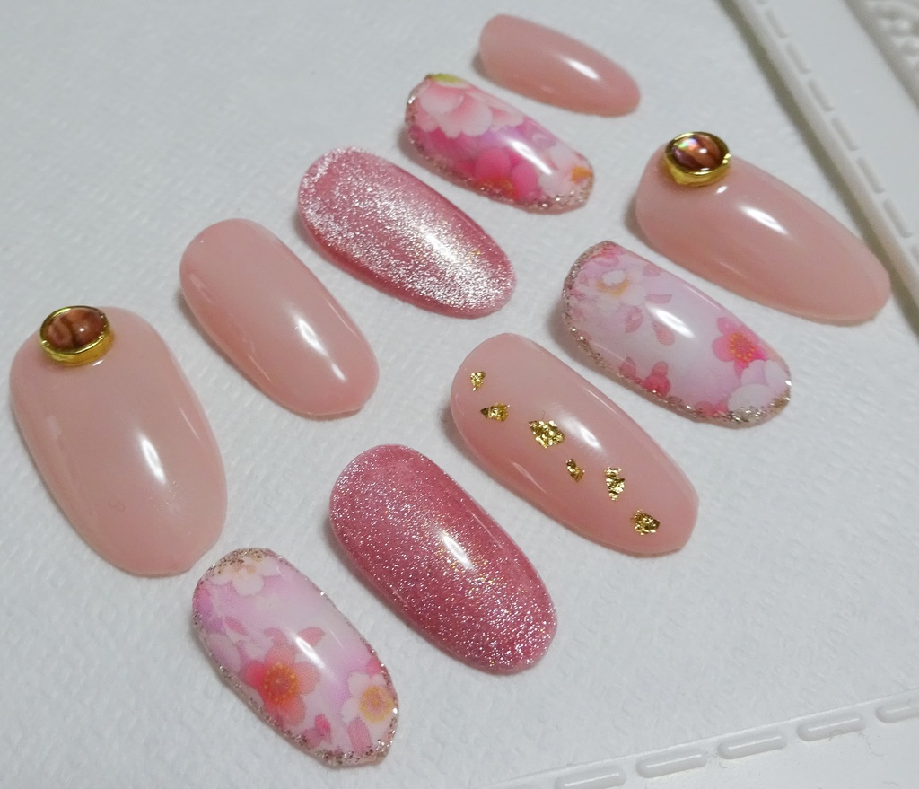 ピンク 桜 花 マグネット ネイルチップ No,25