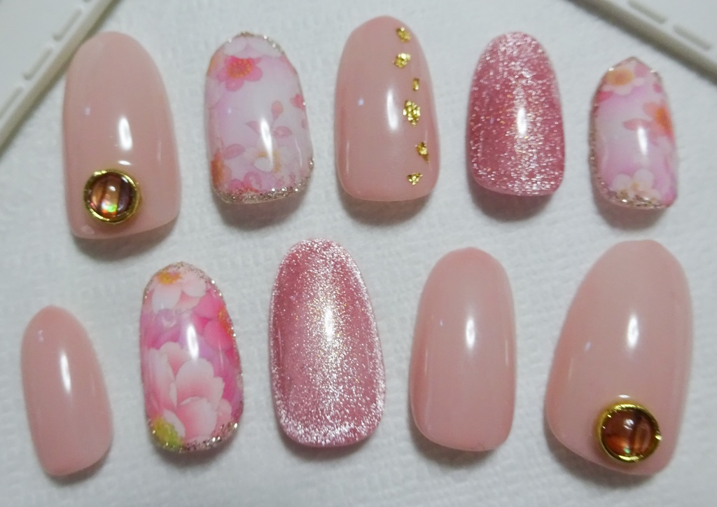 ピンク 桜 花 マグネット ネイルチップ No,25