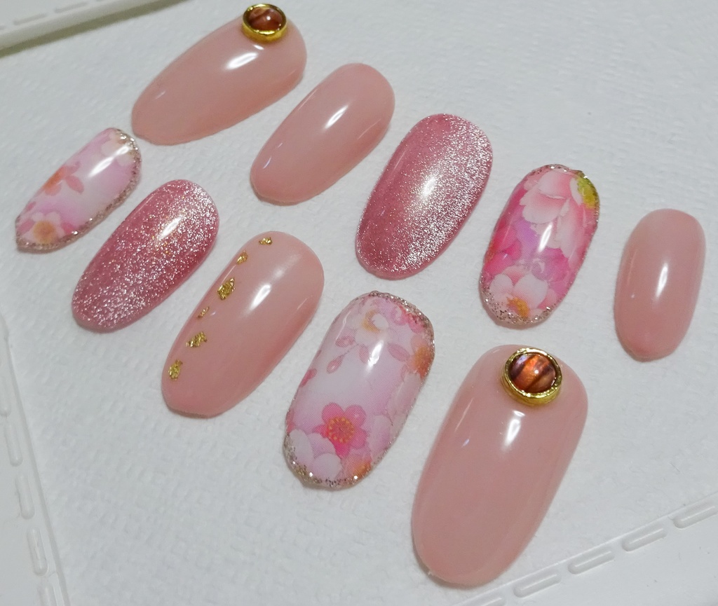 ピンク 桜 花 マグネット ネイルチップ No,25