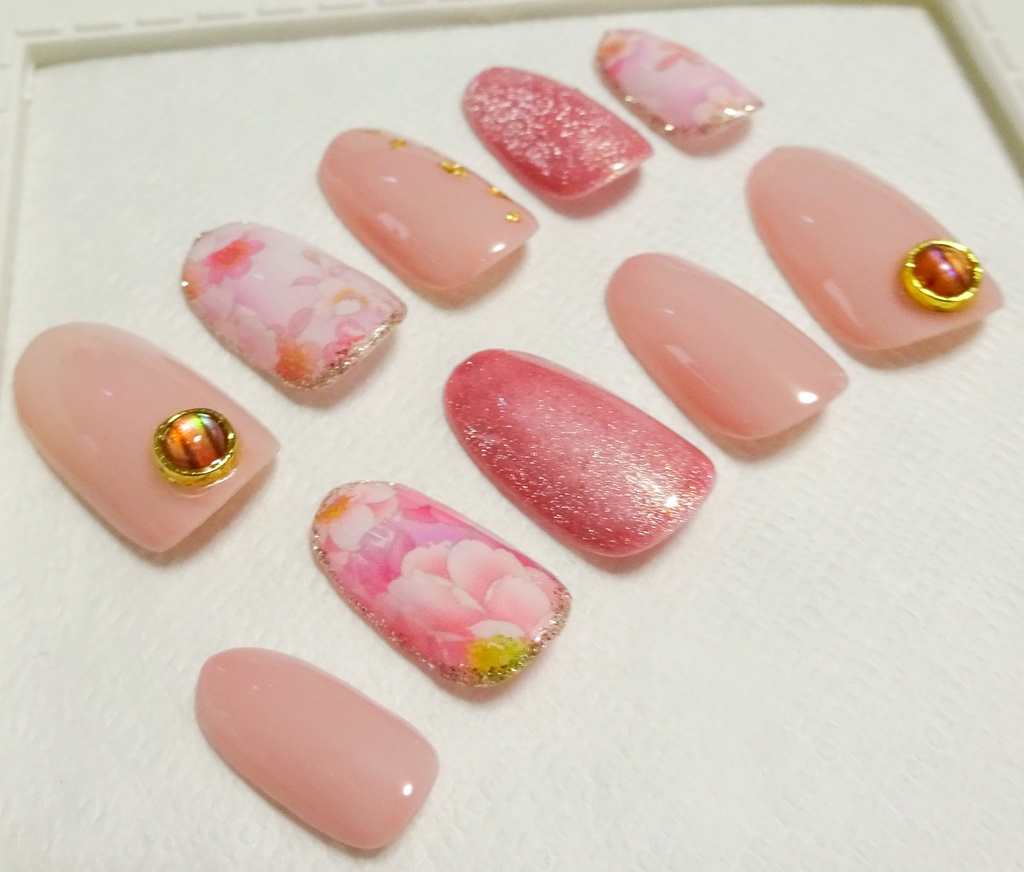 ピンク 桜 花 マグネット ネイルチップ No,25