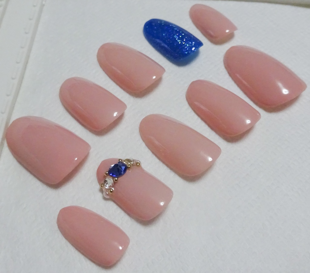 ピンク ブルー 青 ラメ サファイア ネイルチップ No,26