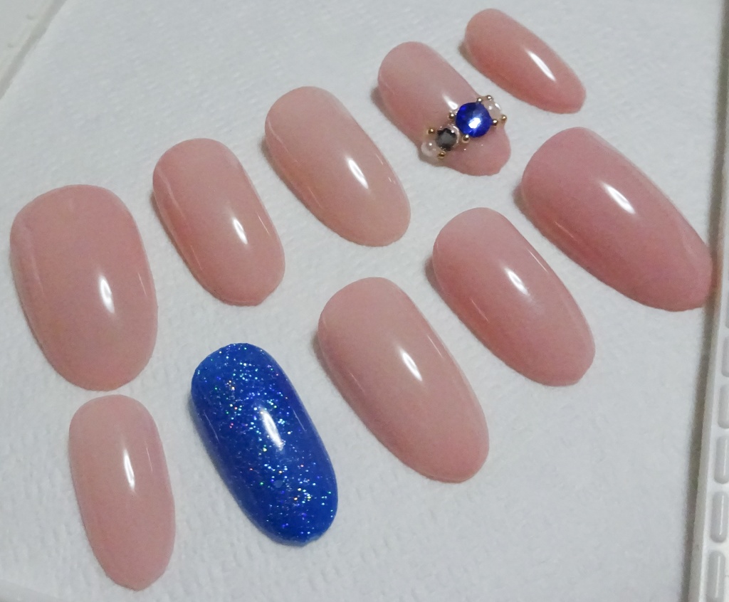 ピンク ブルー 青 ラメ サファイア ネイルチップ No,26