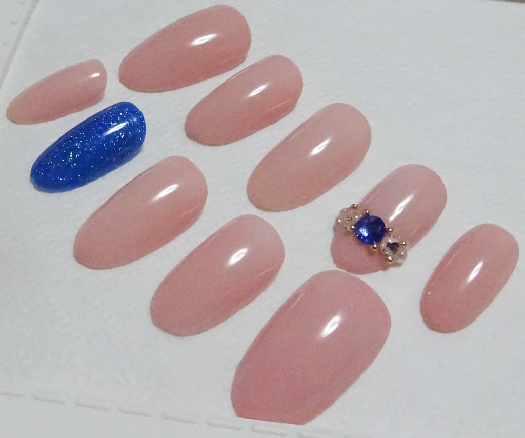 ピンク ブルー 青 ラメ サファイア ネイルチップ No,26