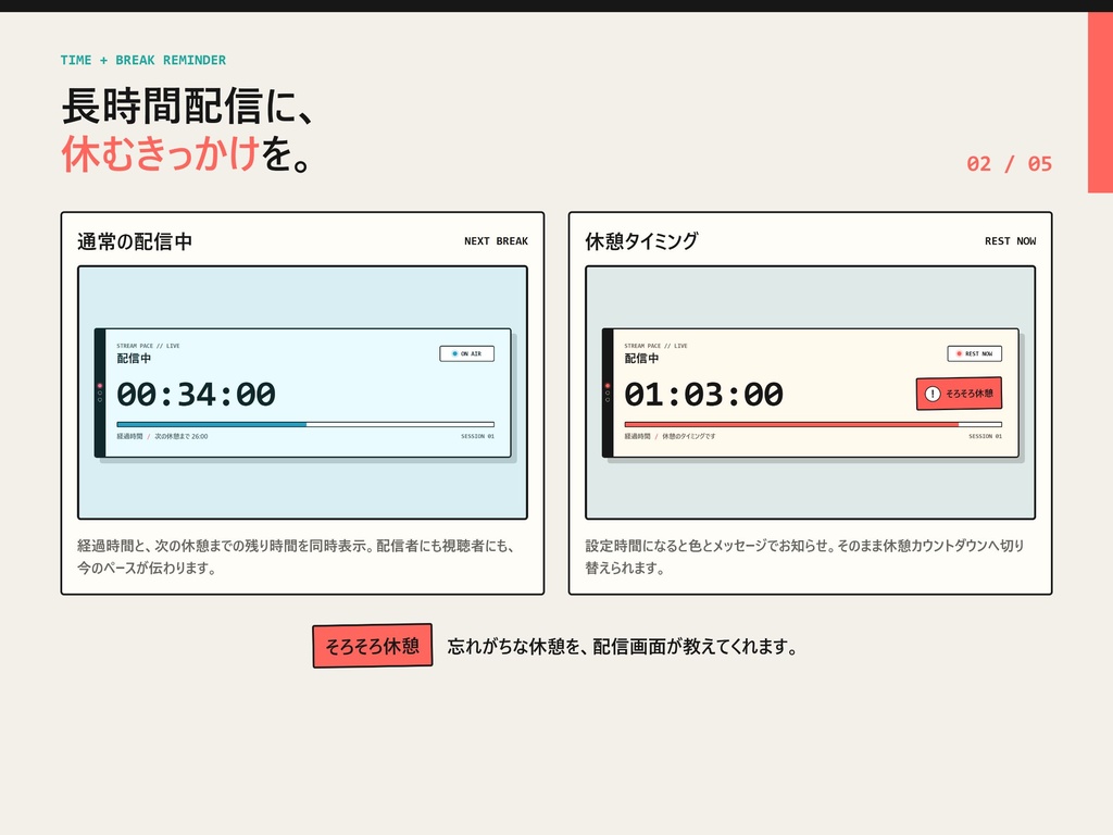 【OBS配信ツール】配信ペースメーカー|休憩リマインダー・4テーマ・オフライン