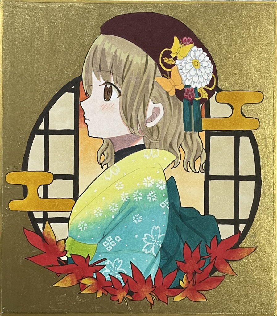【原画色紙】花ごよみの少女達 -秋-