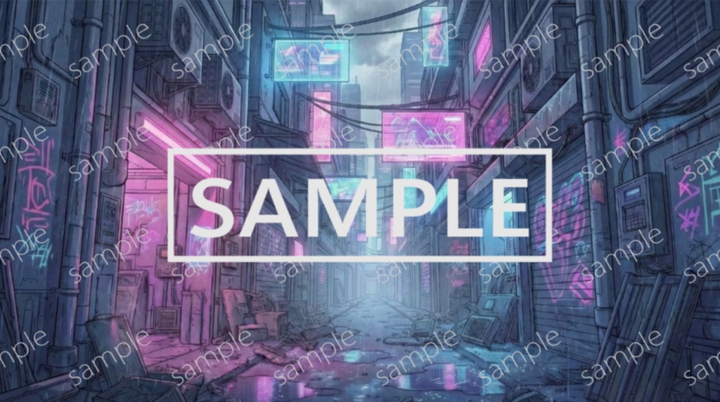 【無料】サイバーパンク風背景画像パック Vol.2 天気/昼夜差分有り 48枚