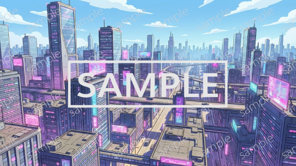 【無料】サイバーパンク風背景画像パック Vol.2 天気/昼夜差分有り 48枚