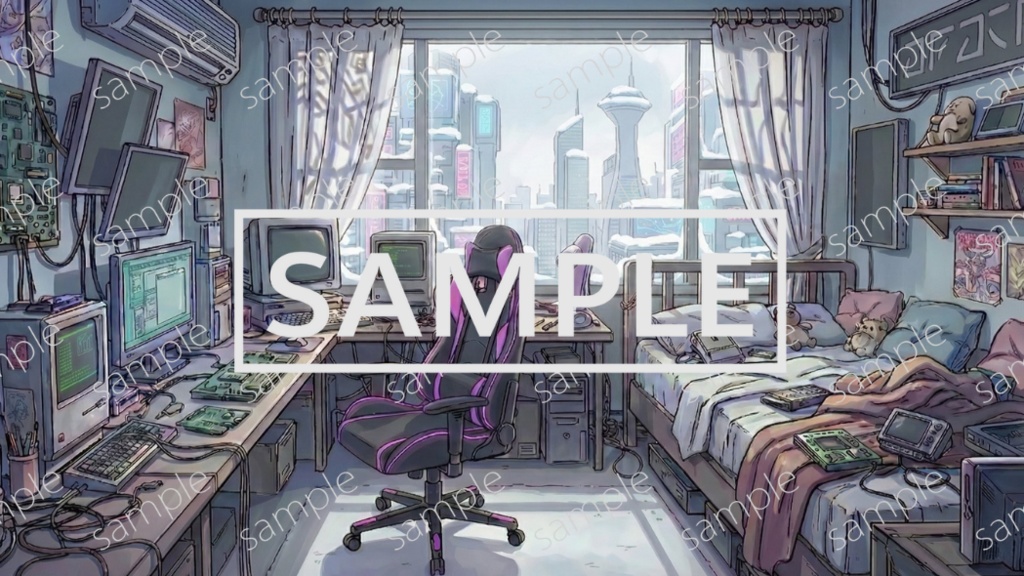 【無料】サイバーパンク風背景画像パック Vol.2 天気/昼夜差分有り 48枚