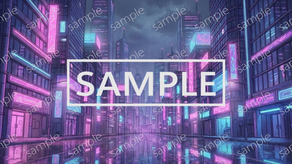 【無料】サイバーパンク風背景画像パック Vol.2 天気/昼夜差分有り 48枚