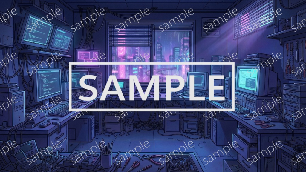 【無料】サイバーパンク風背景画像パック Vol.2 天気/昼夜差分有り 48枚