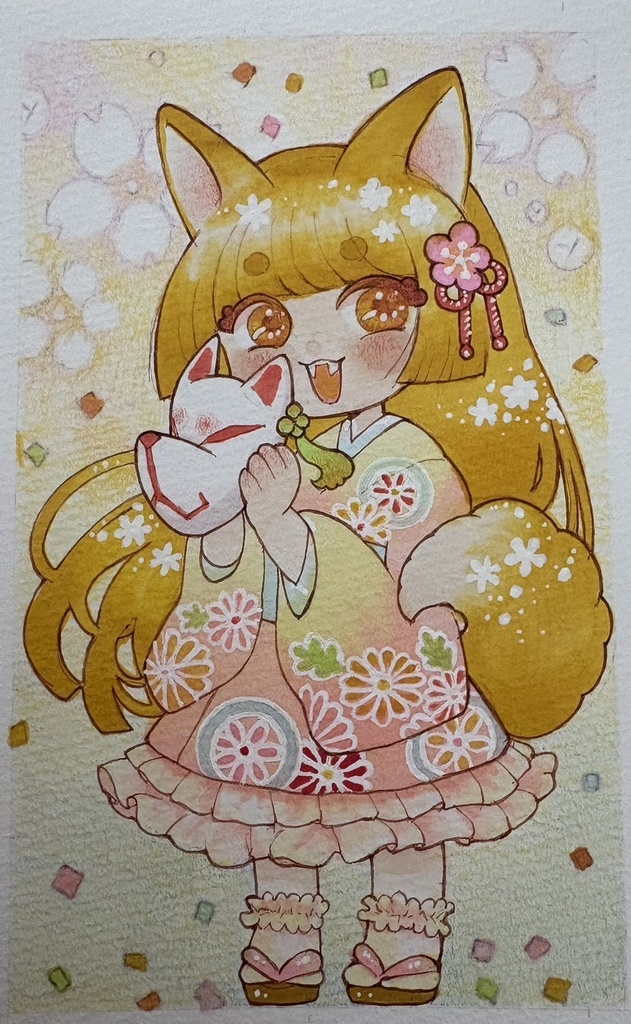 狐の女の子【ポストカードサイズ原画】