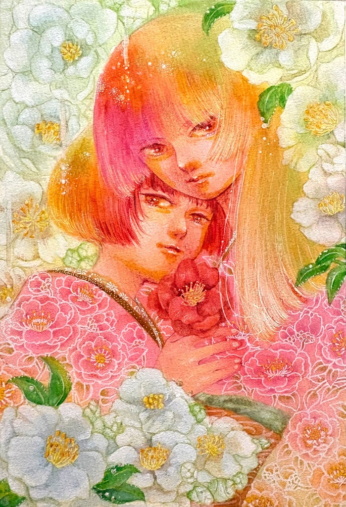 さざんか梅雨の双子【A5フレームレス原画】