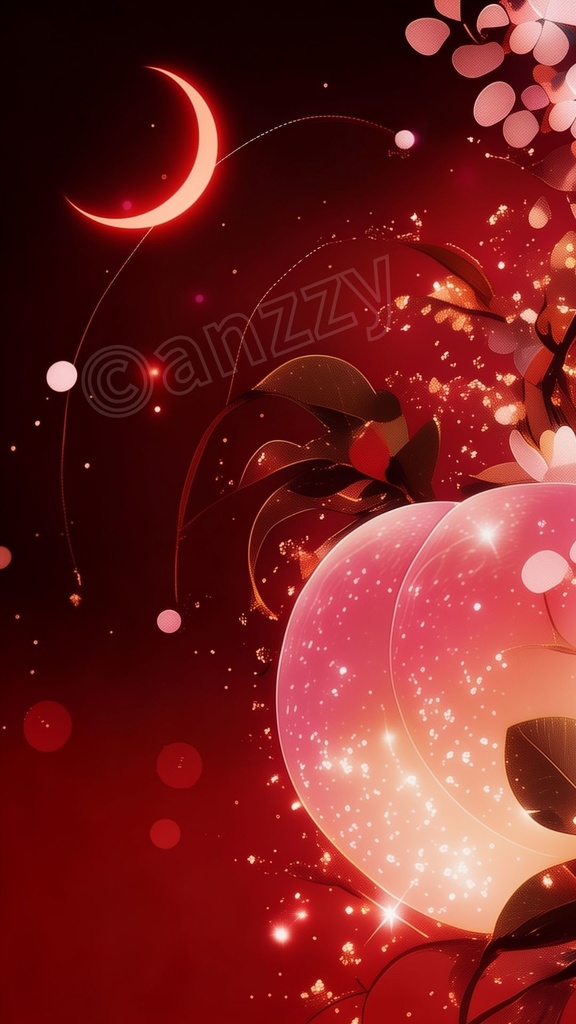 魔除けと良縁の『月と桃』ループ動画素材1(赤)+画像2枚